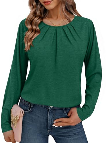Totatuit Blusa Donna Manica Lunga Girocollo con Dettagli a Pieghe – Maglietta Classica e Femminile per Autunno