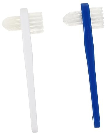 Zahnprothesenbürste mit Doppelkopf, 2 Stück, Abs/nylon | Weiß Blau, Doppelseitige Bürste mit Langem, Rutschfestem Griff, für Retainer und Gebiss