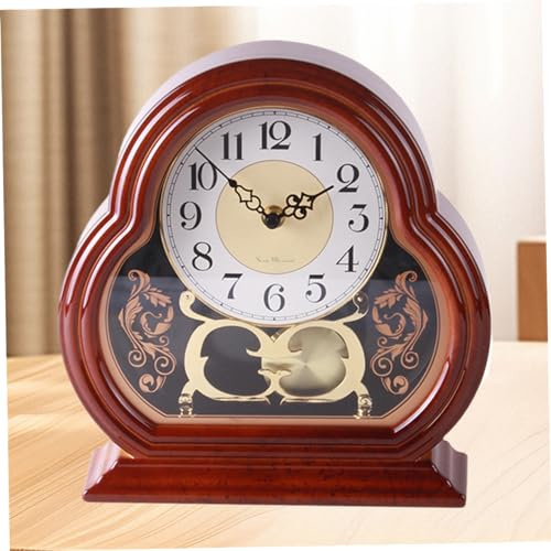 Orologio da tavolo per soggiorno, stile vintage, in legno di noce, alimentato a batteria, con pendolo oscillante, per scrivania e mensola da ufficio