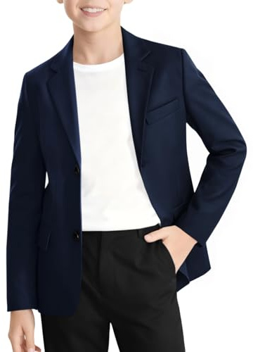 Haloumoning Boys Blazer Kids Lapel Button Down Suit Jacket Sport Coat with Pockets 5-14 Years Navy