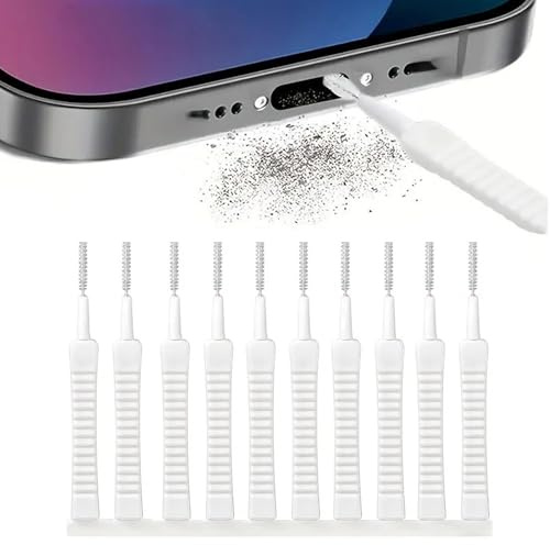 PORUPAEL Paquete de 10 cepillos de limpieza de puertos de carga, kit de limpieza para iPhone, limpiador de puertos de carga de teléfono, limpiador de puertos USB-C, kit de limpieza de altavoces para