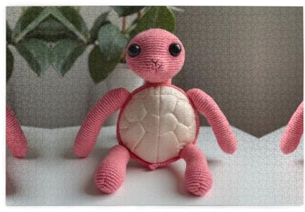 Holzpuzzle 1000 Teile WZYWHJ Rosa Schildkröte Puppe gedruckt für Erwachsene und Kinder, perfekt für Familienspaß, Stressabbau