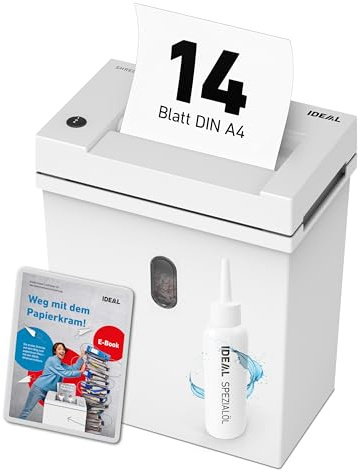 Aktenvernichter IDEAL Shredcat 8200 DataCare Edition inkl.Spezialöl & Datenschutz-E-Book,14 Blatt, Partikelschnitt 4x40mm, P-4 leise & zuverlässig, perfekt für sicheres schreddern im Büro/Homeoffice