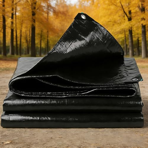 Telo Impermeabile Esterno 300 x 300 cm 130 G M² in Pe Resistente, Antistrappo Impermeabile Antivento e Resistente Ai Raggi UV Telone da Giardino per Barche Piscina Camion, Nero