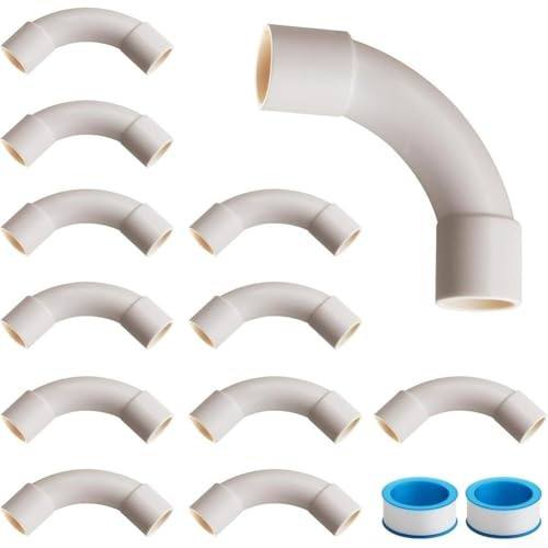 LUCKCDUO 12 Accesorios de conducto de PVC, Tubo PVC Rigido, 100 mm de Longitud × 25 mm de diámetro Interior, Tubos de Codo Flexibles con Cinta de Sellado para instalaciones eléctricas domésticas