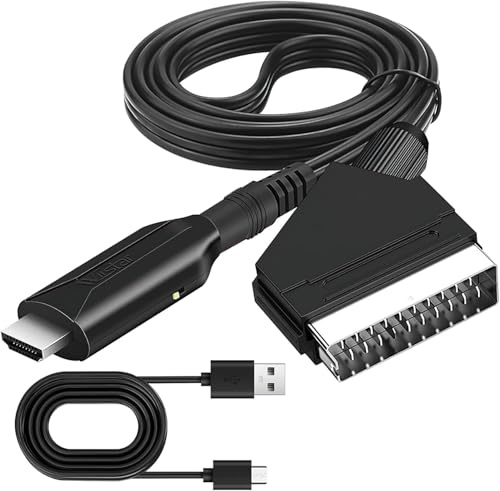 Scart to H-DM-I Converter, All-in-One Video Audio Scart Lead to HDMI Adapter with USB Power Cable HD 720p/1080p Plug and Play for HDTV DVD Player Monitor Projector STB VHS Xbox PS2 PS3 Sky Blu-Ray
