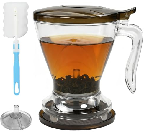 KAGEYMB Tetera Filtro de Té de 600 ML, Colador de Té para Tetera, Flujo Hacia Abajo, Filtro Manual Piston PC Traslúcido, Con Cepillo de Limpieza, para Infusiones Frías o Calientes