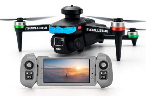 Goldstern Tech F177 Faltbare Drohne mit Kamera 1080P Full HD, 4,3'' Live-Display Controller, Elektrisch Neigbare 90° Kamera, Hinderniserkennung, Höhenhaltung, App & Fernsteuerung, RC Quadrocopter für