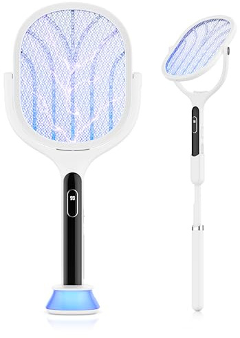 CSL - Fliegenklatsche mit UV Licht - elektrisch - extra stark - XXL groß - ausziehbar - Elektro Fliegenfänger - rotierendes Kopfstück Mückenklatsche - Fliegenabwehr Insect Killer - USB Typ-C