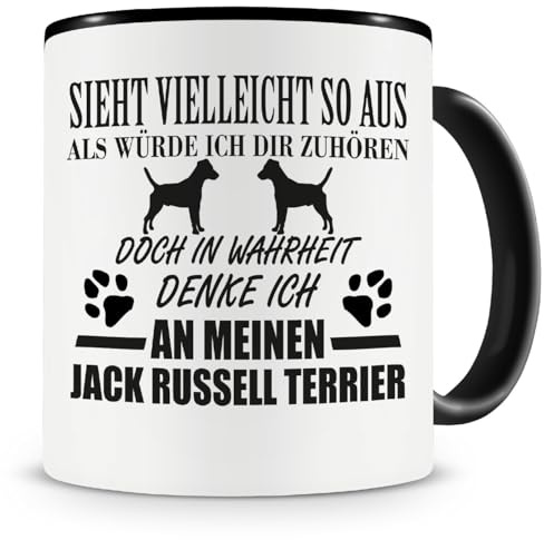 Samunshi® Ich denke an meinen Jack Russell Terrier Hunde Tasse Kaffeetasse Teetasse Kaffeepott Kaffeebecher Becher 300ml schwarz