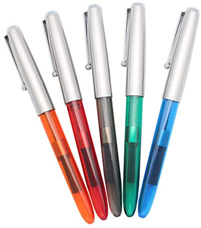 SIPLIV Set von 5 Jinhao 51a Edelstahl Kappe transparent Stift Füllfederhalter Set Schreibwaren Schule Bürobedarf Schreibwaren Geschenk, ef Nib, Vielfalt Farbe (blau, grün, grau, orange, rot)