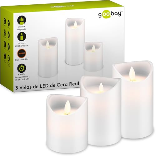 goobay 3er Set LED Echtwachs-Kerzen, weiß; 3er Set LED Echtwachs-Kerzen, weiß - Wunderschöne und sichere Lichtlösung für viele Bereiche wie Haus und Loggia, Büros, Schulen oder Seniorenheime