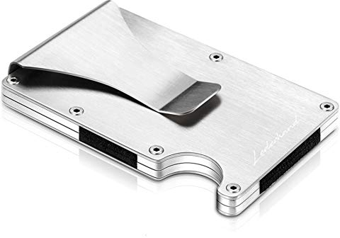 Lederhand® iStrong - Aluminium Mini Kartenhalter mit Geldklammer und Platz für bis zu 10 Kreditkarten - Minimalist Wallet - Geldbörse aus echtem Aluminium mit RFID-Schutz inkl. Geschenkbox | (Silber)