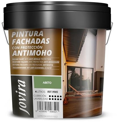 JOVIRA PINTURAS PINTURA FACHADAS ANTIMOHO. Repelente al agua, impermeable y anti fisuras. (4 Litros, Abeto)
