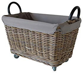 B18-CMR Cesto Portalegna in Rattan con Ruote (Small)