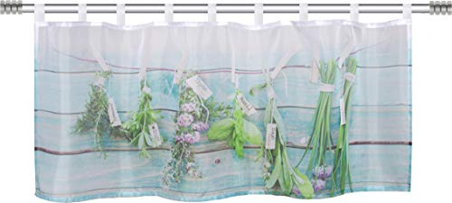 HOMEbasics 52322 Cafehaus KRÄUTER, transparenter Voile mit digitalbedrucktem, fotorealistischem Motiv, 45x140 cm (Höhe x Breite), Farbe: Grün