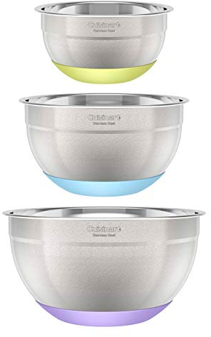 3-Piece Stainless Steel Mixing Bowls with Nonslip Base, 1.5qt, 3qt & 5qt