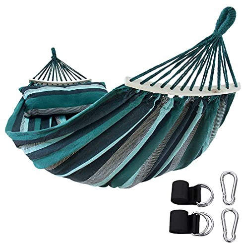 yourGEAR Bali XL Hängematte mit Kissen - 240 kg TÜV geprüft, 240x120 cm, Smaragd oder Aqua, Baumwoll-Stabhängematte, inkl. Befestigungsset