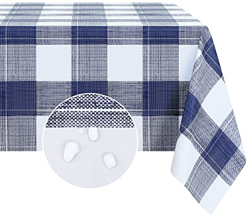Romanstile Rectangle Vinyl Tablecloth, 100% Waterproof Oil-Proof Checkered Plastic Table Cloth, Heavy Duty Wipeable Table Covers for Dining, Camping, Picnic, Outdoor - 54 x 78 Inch, Blue Checkered