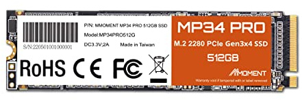 MMOMENT MP34 PRO 512GB PCIe Gen3 NVMe M.2 2280 Internal Solid State Drive, Gen3.0X4, Read Speed up to 3500MB/s, for Laptop, Desktop and Gaming