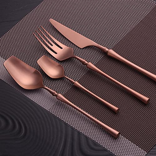 Besteck Set Mirror Gold Besteck Set Edelstahl Dinnerwar Stahl Gold Gabeln Löffel Messer Stahlbesteck Set Silverware Set essgeschirr (Color : Matte rose gold)