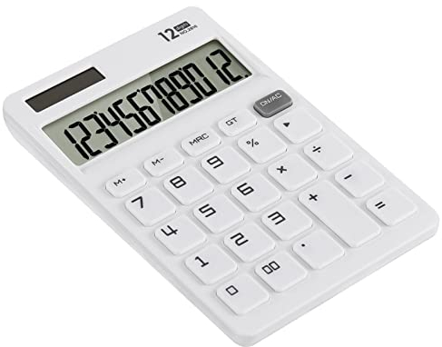 EooCoo Desk Calculator Basic Calculators with Large Key Buttons, 12 Digits Standard Large LCD Display Solar and Battery Powered for Office, Kids, School Supplies, Home & Business Use -White