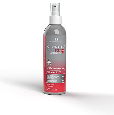 Seboradin Forte spray anti-jaunissement cheveux gris 200 ml | Spray pour cheveux gris et blancs, femmes et hommes, soin anti-teinte jaune, traitement cheveux gris