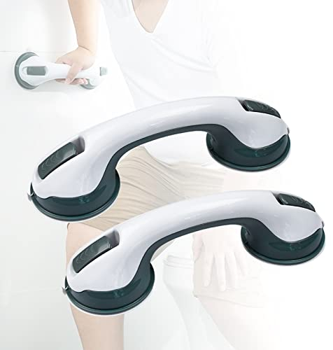 LARS360 Wannengriff Griffstangen mit Saugnapf Badewannengriff Ohne Bohren Haltegriff aus Kunststoff Anti-Rutsch Tragbare Duschgriffe für Kinder& ältere (2 Stück), Hellgrau + Grün, Fscm-(HAG5068D-YX)