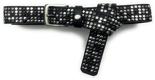 PASSIONE Cintura h 3,5 cm da Annodare -Vera Pelle morbida Nera-Più di 1000 Borchie miste-Nickel, Canna fucile, Nera-Tg Unica Accorciabile-Made in Italy