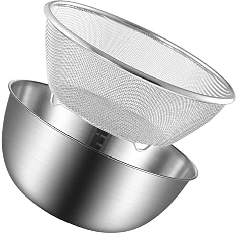 Housoutil 1 Set Stainless Steel Drain Basket Metal Colander Stainless Steel Set Colander Strainer Fine Mesh Strainer Rice Rinser Mesh Silver