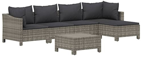 vidaXL Salon de Jardin avec Coussins 5 pcs, Ensemble de Meubles de Terrasse, Mobilier d'Extérieur, Canapé de Patio, Moderne, Gris Résine Tressée