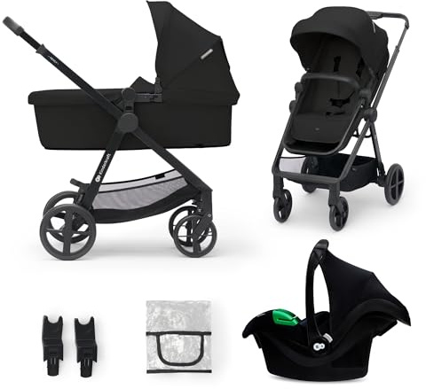Kinderkraft NEWLY Carrito 3 en 1, Para niños, Sistema de viaje, Carrito Para Bebes, Silla De Paseo, Silla Ligera, Carro Bebe, Cochecito 3 Piezas, Plegable, desde el nacimiento hasta 22 kg, Negro