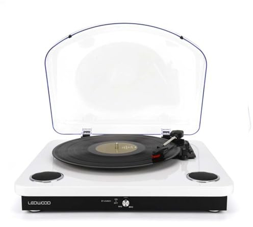 Platine vinyles Ledwood ROUND300 Blanche - 33-45-78 Tours, Encodage sur USB, avec Haut-parleurs stéréo 2x5W, Bluetooth