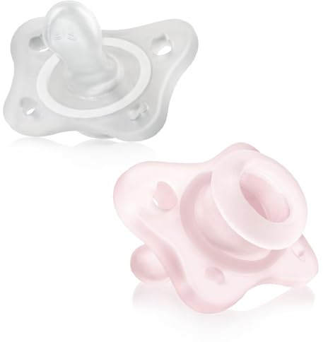 Chicco PhysioForma Silikon-Schnuller 0-2 Monate, 2 Stück, Schnullerset 0-2 Monate, unterstützt die physiologische Atmung und fördert die richtige Entwicklung des Mundes, rosa