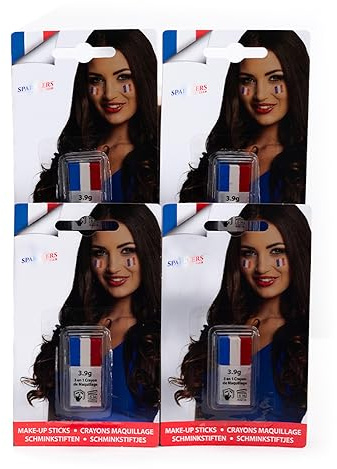 Maquillage Tricolore x4 Bleu Blanc Rouge en Stick pour Supporter de l'équipe de France - Simple d'Utilisation, Idéal pour Supporter l'équipe de France Pendant la Coupe du Monde de Rugby Football