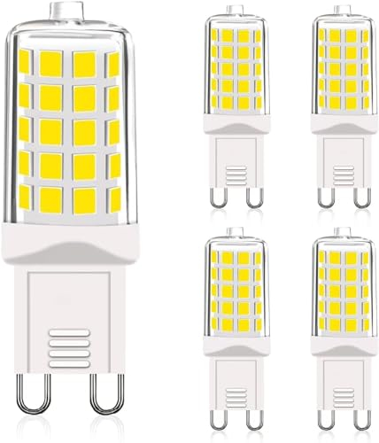 GOHDLAMP Bombillas LED G9 6000K no regulables, paquete de 5, G9 230V 4W 450Lm LED equivalente a una bombilla halógena T4 de 40W, bombilla LED con ángulo de haz de 360°