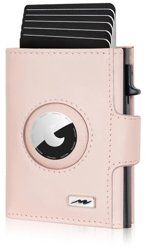 Marc Peter® Chicago Leder Push Air Slim Wallet - Airtag Geldbörse mit Münzfach - RFID Schutz kleines Mini Portmonee Leder Rose XL MÜNZFACH