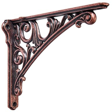 Khtumeware Regalhalterung, 15,2 cm, dekorative Halterungen für Regale, robuste Vintage-kunstvolle Regalhalterung, Hardware im Lieferumfang enthalten, 4 Stück, antikes Kupfer-Finish, 15 x 10,7 x 4,4 cm
