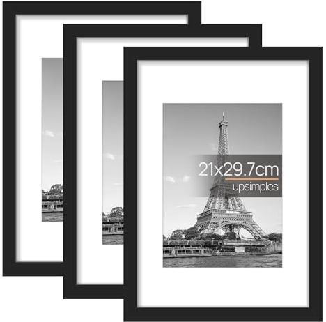 upsimples 3 Pack Bilderrahmen A4, Bilderrahmen Kinderzeichnungen A4,Picture Frame Schwarz für Fotos, Bilder, Poster