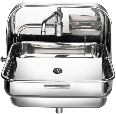 Miuxe Bar-Wohnwagen-RV-Spüle Mit Klappbarem Wasserhahn Und Deckel, Edelstahl-Spüle, Handwaschbecken, Bootsspüle, Wohnwagen-Spüle, Kleine Außen-Wohnmobil-Küchenspüle, Anhänger-Wohnmobil-Spüle