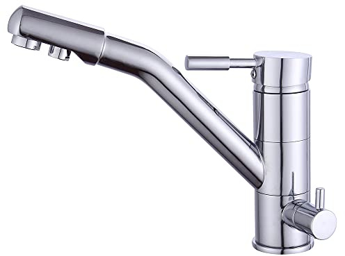 LANNADD 3 Wege Wasserhahn Küche, 360° Drehbar Küchenarmatur, 3 In 1 Mischbatterie für Wasserfilter Waschtischbatterie Messing Armatur Spültischarmatur Trinkwasserhahn 2 Hebel Chrom