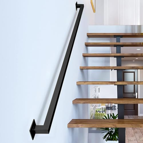 Gorssen 150cm Handlauf for Treppen, Schwarz Industrieschmiedeeisen Rohr Banister Treppengeländer Innen und Außen, Matte Black Metal Treppe Treppengeländer