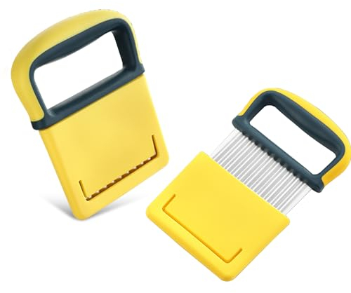 DOETYD Potato Crinkle Cutter Stainless Vegetable Chipper Wavy Knife Slicer (Yellow)