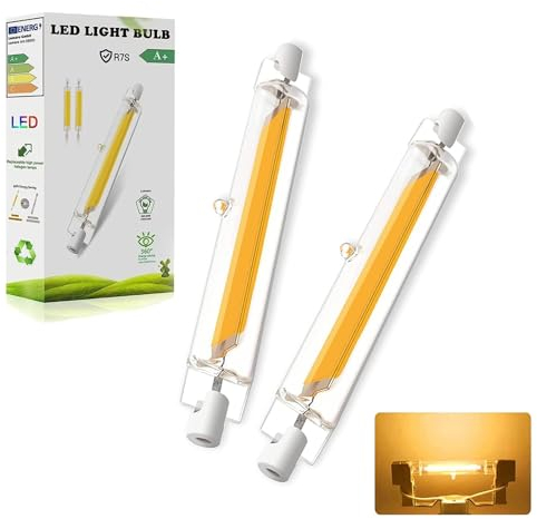 R7S LED 118mm Dimmbar, 20W R7S LED Lampen Ersatz für 200W J118mm Halogenstab, LED COB Glühbirne Warmweiß 3000K, 2000LM Kein Flackern, 360°Abstrahlwinkel, R7S LED 118mm Leuchtmittel, 2er Pack