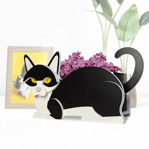 Lnakio Schwarzer und weißer Katzen-Übertopf, niedliche Tierform, Blumentöpfe für Innen- und Außenbereich, Gartendekoration, einzigartige Geschenke/Souvenirs für Tierliebhaber