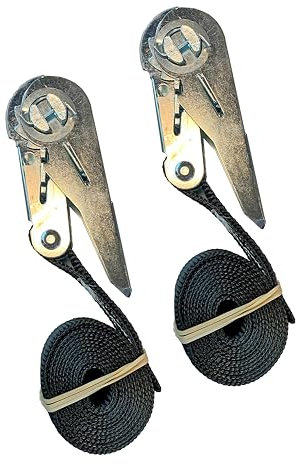 Lot de 2 Sangles à Cliquet : Longueur 1.5m, Largeur 25mm. 100% Polyester. Robuste et de qualité. Sangles pour Moto, vélo, Bagage, Voiture, Transport de Marchandises, remorque. Charge Maximale 1000 kg