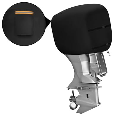 Außenbordmotor Halb Abdeckung für 60-100 PS, 600D Oxford Wasserdicht Außenborder Schutzhülle mit Winddichten Schnallen und Kordelzug, Boot Motor Abdeckhaube mit Reflektierenden Streifen und évent