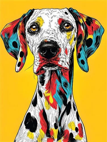 Shozhoo Malen Nach Zahlen Erwachsen, Handgemalt Ölgemälde Kit für Erwachsene mit 3-Pinseln und Acrylfarbe, Tier Gefleckter Hund Malen Nach Zahlen Kinder für Basteln Zuhause Geschenk 90x120cm s-1974
