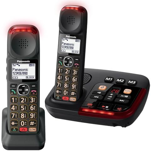 Panasonic KX-TGM422 Twin Amplified Digital Cordless Phone with Answering Machine with loud volume, slow talk mode, easy-to-use big buttons, voice assist function, and hearing aid compatibility support