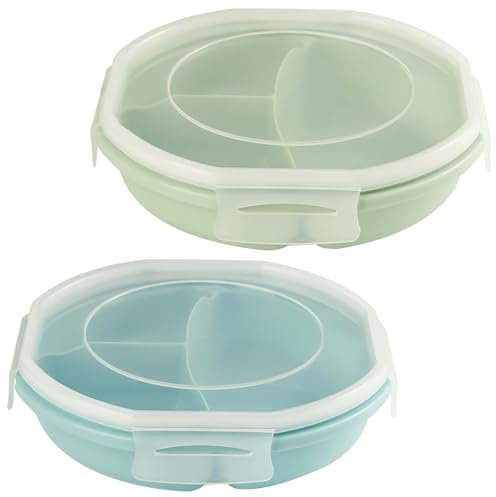 GOMETY Lot de 2 assiettes à micro-ondes - Bol Bento hermétique - Design à boucle - Boîte de rangement séparée avec 3 compartiments - Sans BPA - Vaisselle pour micro-ondes avec couvercle pour chauffer,